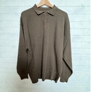 Calvin Klein Men's Italian Extra Fine Wool Collard Sweater Green Brown sz XL